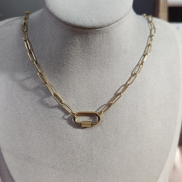Gold Paperclip Carabiner Necklace - Picture 3 of 5